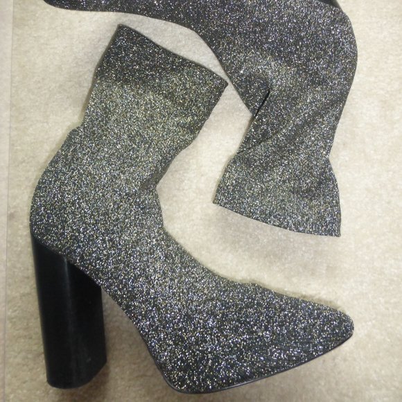 ALDO sparkly black gold soft metallic knit sock mid-ankle boots - Picture 7 of 9